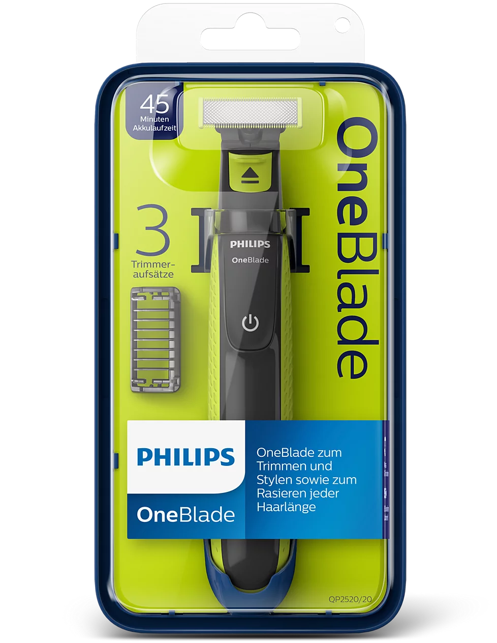 جهاز Philips OneBlade الأخضر والأسود مع ثلاثة أمشاط تشذيب